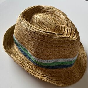 Target Kids Straw Fedora Hat in Tan with Blue, Green and White Stripes